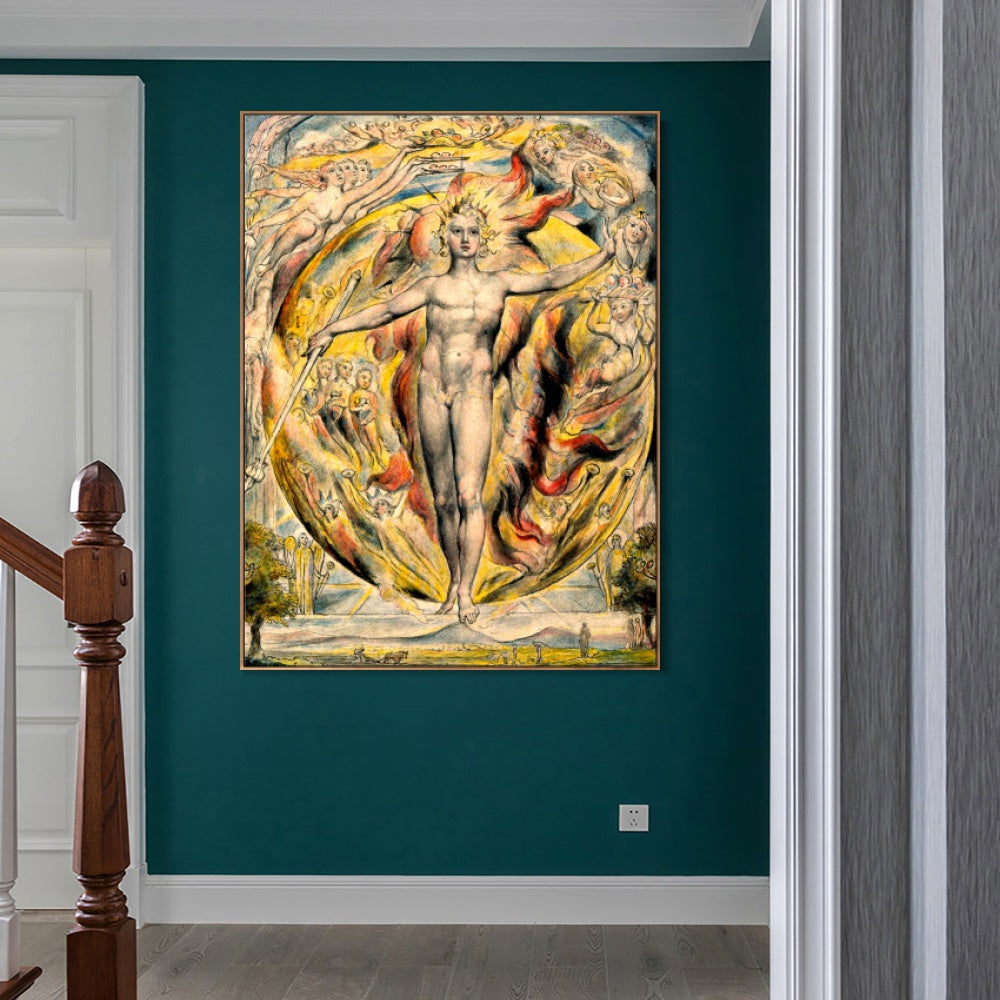 INVIN ART Framed Canvas Giclee Print Art The Sun at His Eastern Gate by William Blake Wall Art