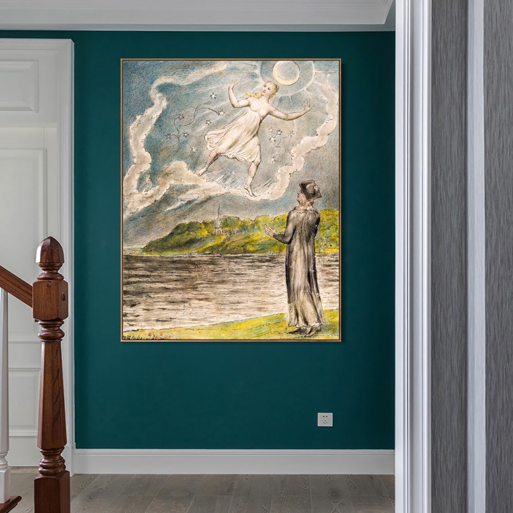 INVIN ART Framed Canvas Giclee Print Art The Wandering Moon by William Blake Wall Art