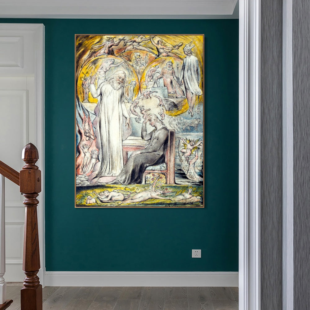 INVIN ART Framed Canvas Giclee Print Art The Spirit of Plato by William Blake Wall Art