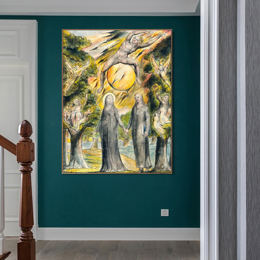 INVIN ART Framed Canvas Giclee Print Art The Sun in His Wrath by William Blake Wall Art