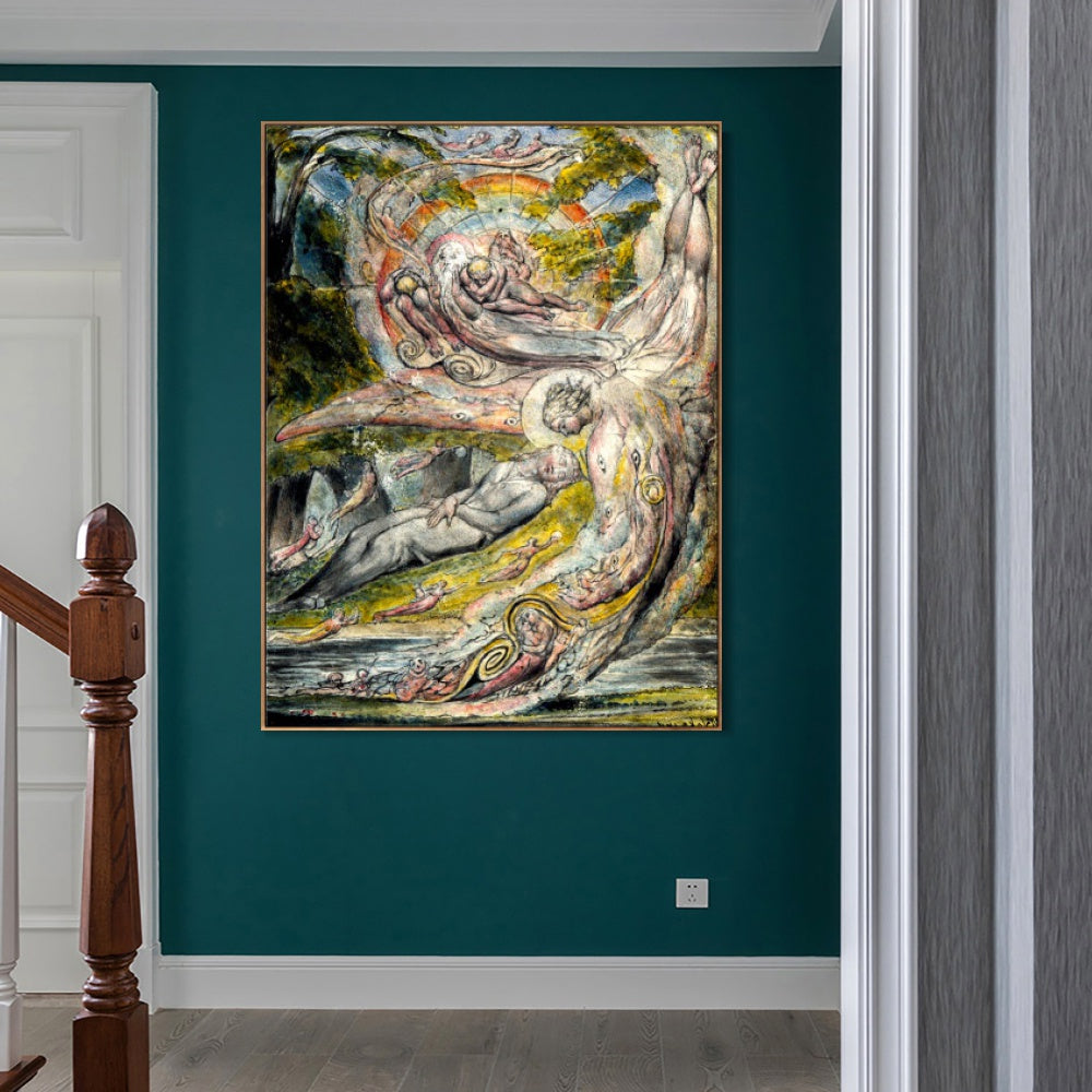 INVIN ART Framed Canvas Giclee Print Art Milton's Mysterious Dream by William Blake Wall Art