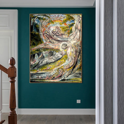 INVIN ART Framed Canvas Giclee Print Art Milton's Mysterious Dream by William Blake Wall Art Living Room Home Office Decorations