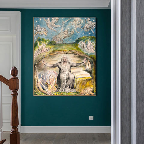 INVIN ART Framed Canvas Giclee Print Art Illustration to Milton's L'Allegro and Il Penseroso by William Blake Wall Art Living Room Home Office Decorations