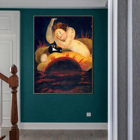 INVIN ART Framed Canvas Giclee Print Art Series#080 by William Blake Wall Art Living Room Home Office Decorations