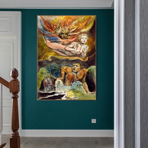 INVIN ART Framed Canvas Giclee Print Art Series#100 by William Blake Wall Art Living Room Home Office Decorations