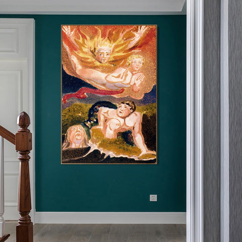 INVIN ART Framed Canvas Giclee Print Art Series#107 by William Blake Wall Art Living Room Home Office Decorations