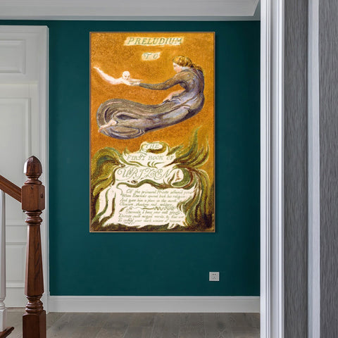 INVIN ART Framed Canvas Giclee Print Art Series#108 by William Blake Wall Art Living Room Home Office Decorations