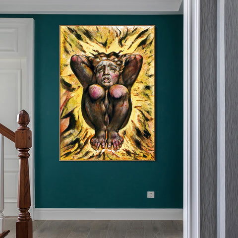 INVIN ART Framed Canvas Giclee Print Art Series#114 by William Blake Wall Art Living Room Home Office Decorations