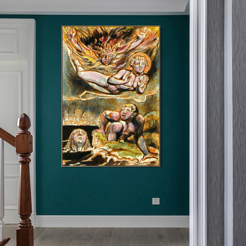 INVIN ART Framed Canvas Giclee Print Art Series#118 by William Blake Wall Art Living Room Home Office Decorations