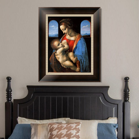 INVIN ART Framed Canvas Art Giclee Print The Madonna and Child by Leonardo da Vinci Wall Art Living Room Home Office Decorations