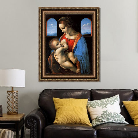 INVIN ART Framed Canvas Art Giclee Print The Madonna and Child by Leonardo da Vinci Wall Art Living Room Home Office Decorations