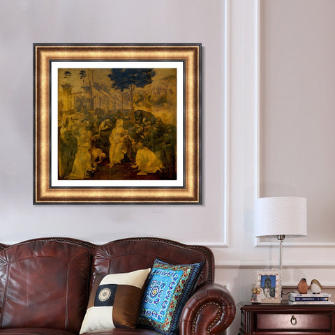 INVIN ART Framed Canvas Art Giclee Print Adoration of the Magi by Leonardo da Vinci Wall Art Living Room Home Office Decorations