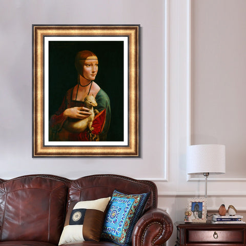 INVIN ART Framed Canvas Art Giclee Print La Dama con LErmellino Stampa by Leonardo da Vinci Wall Art Living Room Home Office Decorations