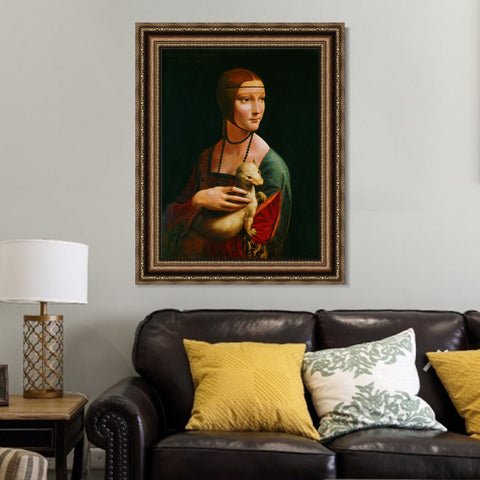 INVIN ART Framed Canvas Art Giclee Print La Dama con LErmellino Stampa by Leonardo da Vinci Wall Art Living Room Home Office Decorations