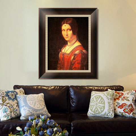 INVIN ART Framed Canvas Art Giclee Print La belle Ferroniere by Leonardo da Vinci Wall Art Living Room Home Office Decorations