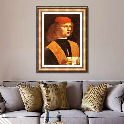 INVIN ART Framed Canvas Art Giclee Print Portrait of a Young Man by Leonardo da Vinci Wall Art Living Room Home Office Decorations