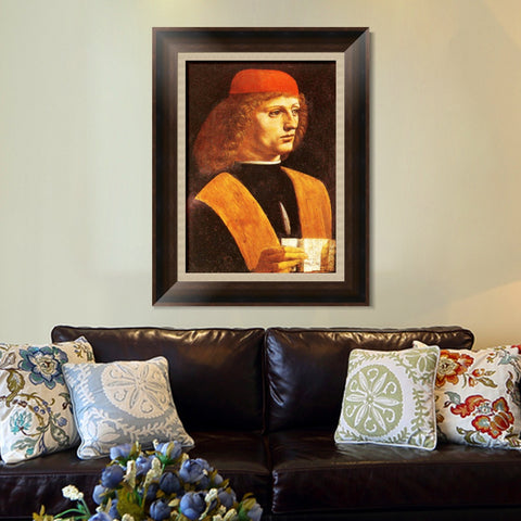 INVIN ART Framed Canvas Art Giclee Print Portrait of a Young Man by Leonardo da Vinci Wall Art Living Room Home Office Decorations