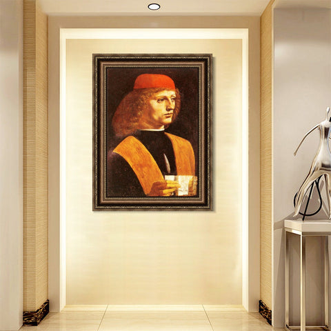 INVIN ART Framed Canvas Art Giclee Print Portrait of a Young Man by Leonardo da Vinci Wall Art Living Room Home Office Decorations