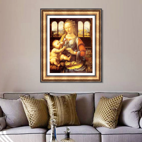 INVIN ART Framed Canvas Art Giclee Print Madonna with the Carnation by Leonardo da Vinci Wall Art Living Room Home Office Decorations