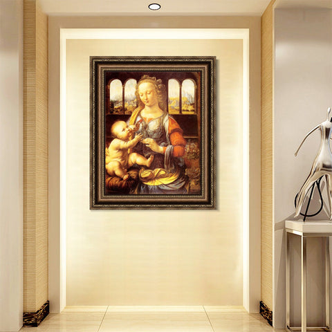 INVIN ART Framed Canvas Art Giclee Print Madonna with the Carnation by Leonardo da Vinci Wall Art Living Room Home Office Decorations