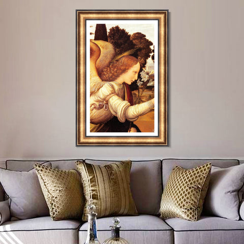 INVIN ART Framed Canvas Art Giclee Print detail of the annunciation#2 by Leonardo da Vinci Wall Art Living Room Home Office Decorations