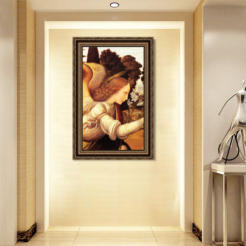 INVIN ART Framed Canvas Art Giclee Print detail of the annunciation#2 by Leonardo da Vinci Wall Art Living Room Home Office Decorations