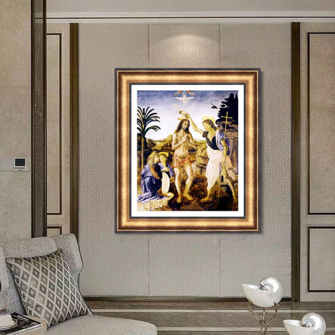INVIN ART Framed Canvas Art Giclee Print The Baptism of Christ. c.1472-1475 by Leonardo da Vinci Wall Art Living Room Home Office Decorations