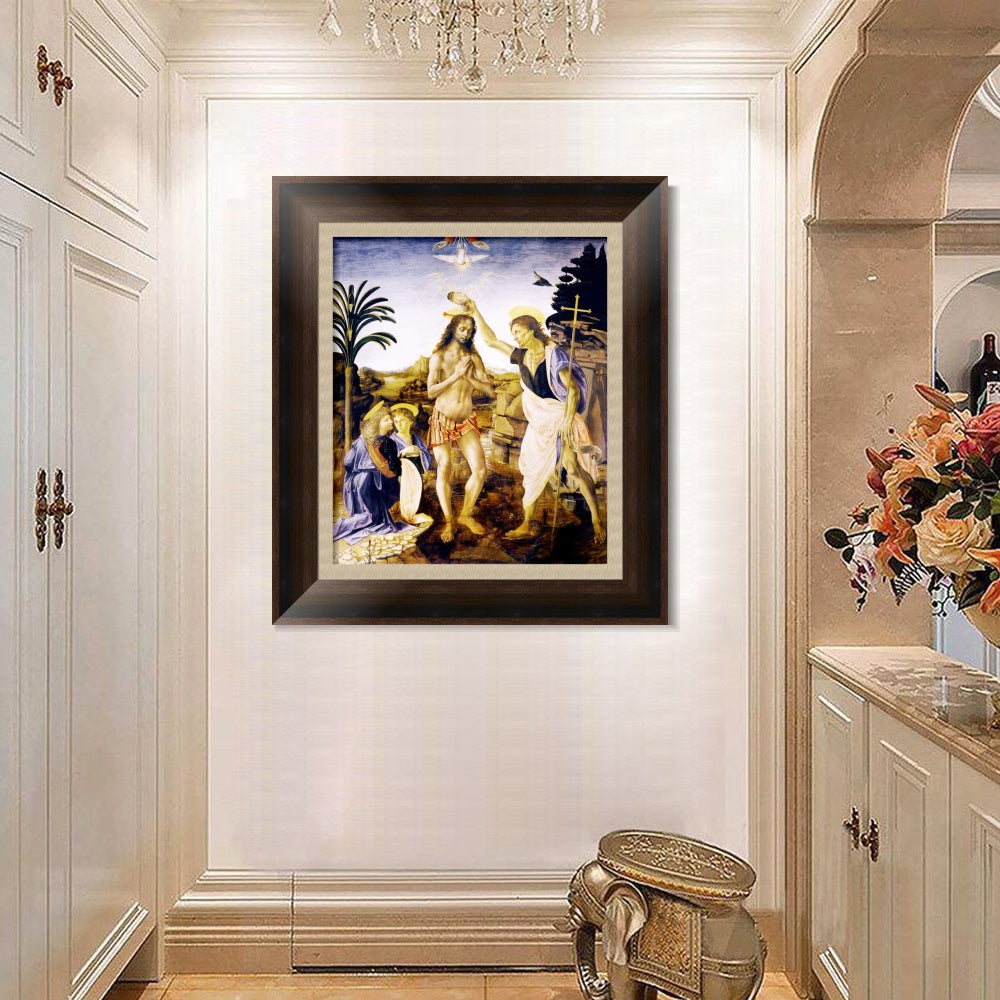INVIN ART Framed Canvas Art Giclee Print The Baptism of Christ. c.1472-1475 by Leonardo da Vinci Wall Art Living Room Home Office Decorations
