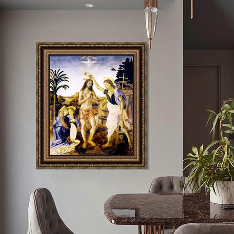 INVIN ART Framed Canvas Art Giclee Print The Baptism of Christ. c.1472-1475 by Leonardo da Vinci Wall Art Living Room Home Office Decorations