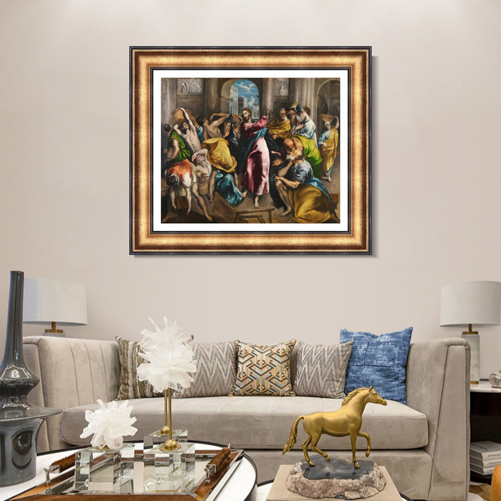 INVIN ART Framed Canvas Art Giclee Print Christ Driving The Traders From The Temple by El Greco Wall Art