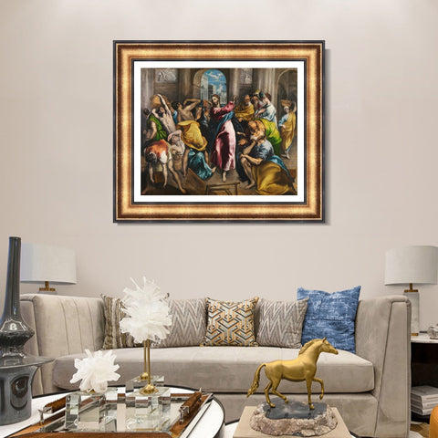 INVIN ART Framed Canvas Art Giclee Print Christ Driving The Traders From The Temple by El Greco Wall Art Living Room Home Office Decorations