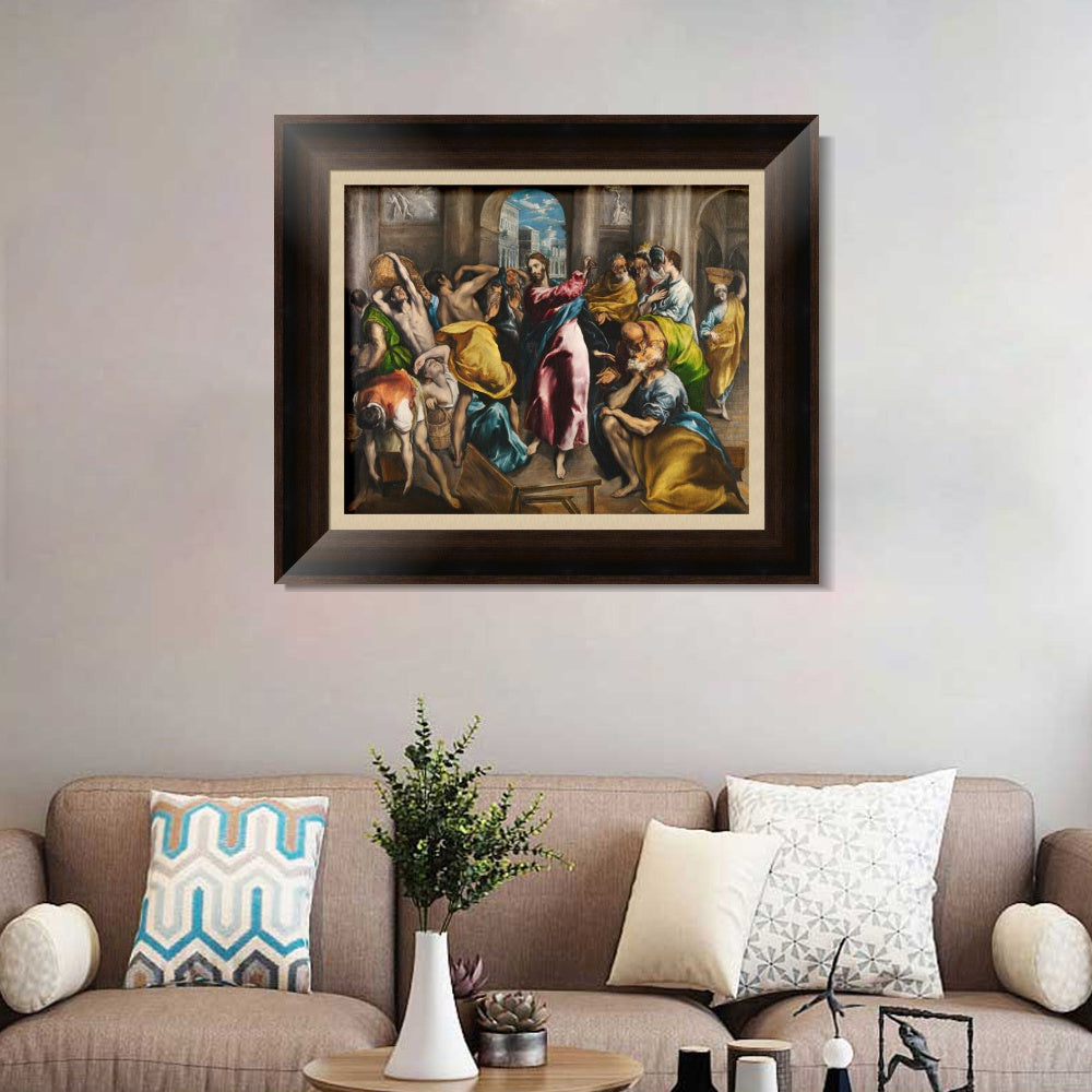 INVIN ART Framed Canvas Art Giclee Print Christ Driving The Traders From The Temple by El Greco Wall Art