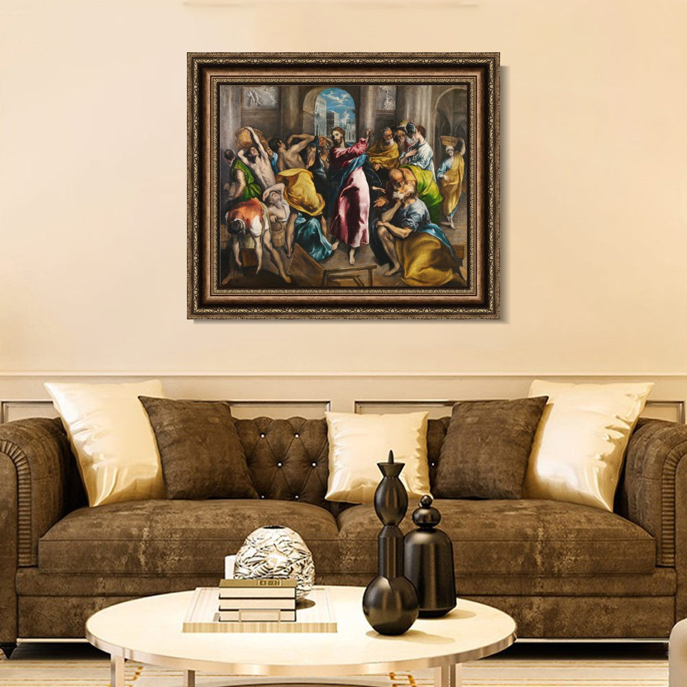 INVIN ART Framed Canvas Art Giclee Print Christ Driving The Traders From The Temple by El Greco Wall Art