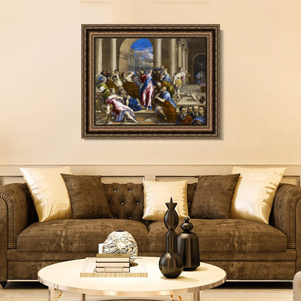 INVIN ART Framed Canvas Art Giclee Print Christ Driving The Traders From The Temple#2 by El Greco Wall Art