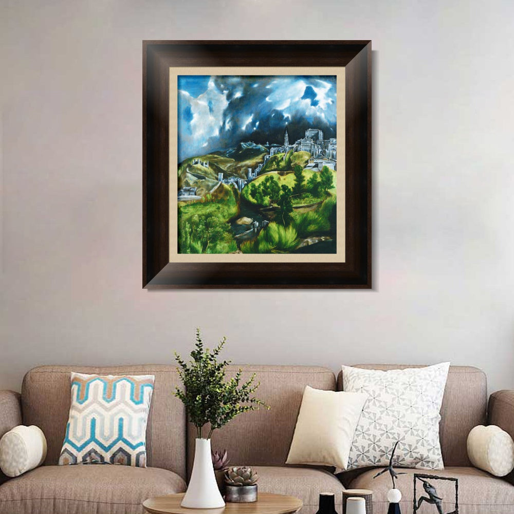 INVIN ART Framed Canvas Art Giclee Print View of Toledo by El Greco Wall Art