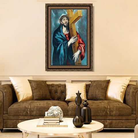 INVIN ART Framed Canvas Art Giclee Print Jesus Christ Carrying The Cross by El Greco Wall Art Living Room Home Office Decorations