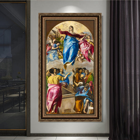 INVIN ART Framed Canvas Art Giclee Print Assumption Of The Virgin by El Greco Wall Art Living Room Home Office Decorations