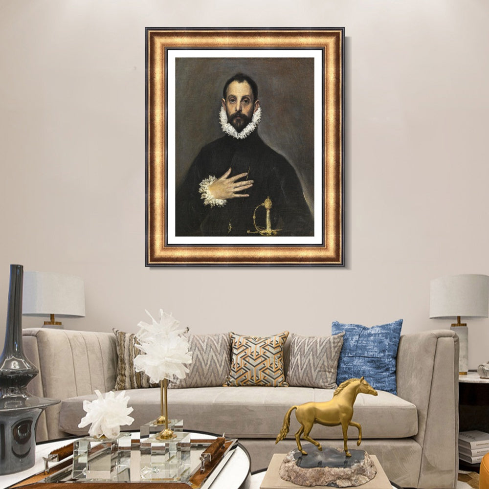 INVIN ART Framed Canvas Art Giclee Print The Knight With His Hand On His Breast by El Greco Wall Art