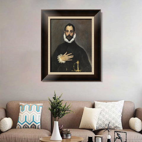 INVIN ART Framed Canvas Art Giclee Print The Knight With His Hand On His Breast by El Greco Wall Art Living Room Home Office Decorations