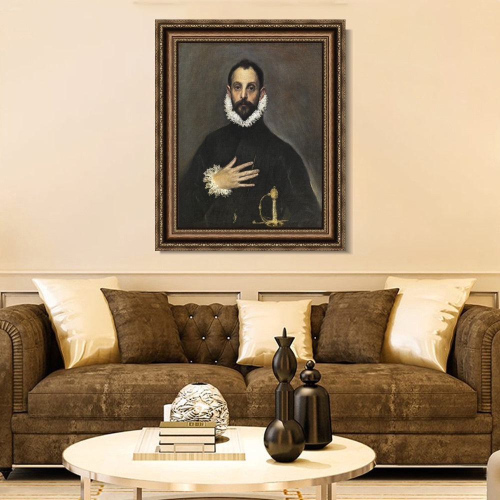 INVIN ART Framed Canvas Art Giclee Print The Knight With His Hand On His Breast by El Greco Wall Art