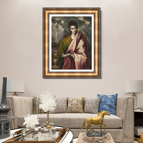 INVIN ART Framed Canvas Art Giclee Print Saint John The Evangelist by El Greco Wall Art Living Room Home Office Decorations