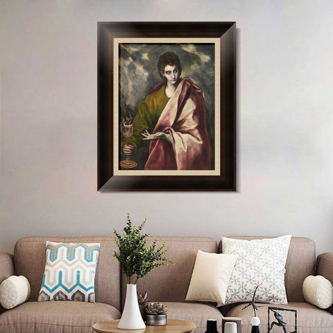 INVIN ART Framed Canvas Art Giclee Print Saint John The Evangelist by El Greco Wall Art Living Room Home Office Decorations