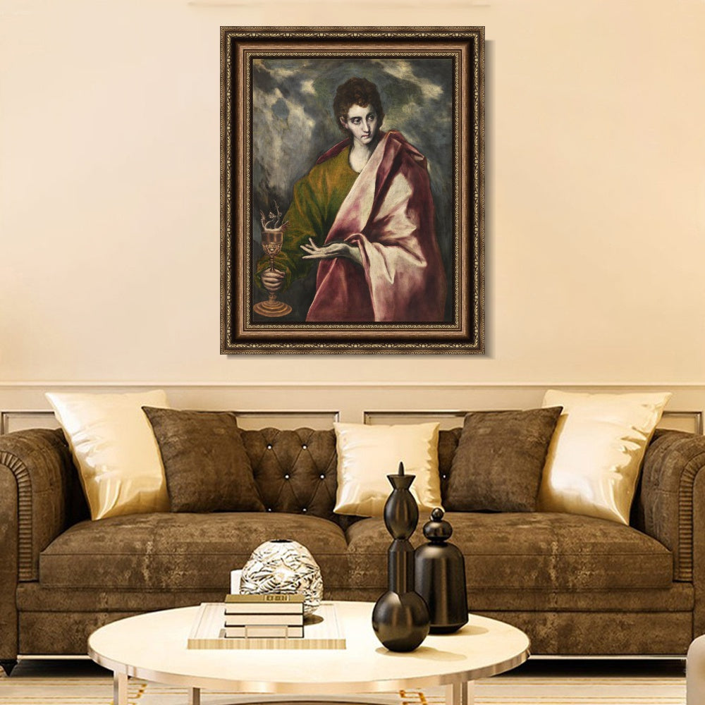 INVIN ART Framed Canvas Art Giclee Print Saint John The Evangelist by El Greco Wall Art