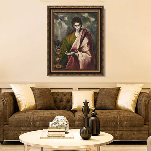 INVIN ART Framed Canvas Art Giclee Print Saint John The Evangelist by El Greco Wall Art Living Room Home Office Decorations