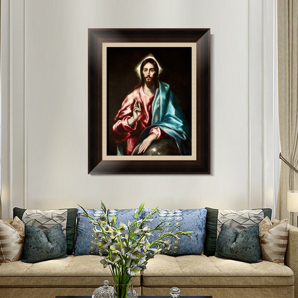 INVIN ART Framed Canvas Art Giclee Print Christ as Saviour by El Greco Wall Art