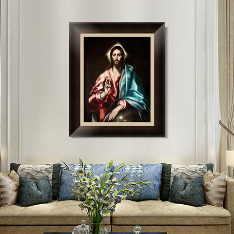 INVIN ART Framed Canvas Art Giclee Print Christ as Saviour by El Greco Wall Art Living Room Home Office Decorations