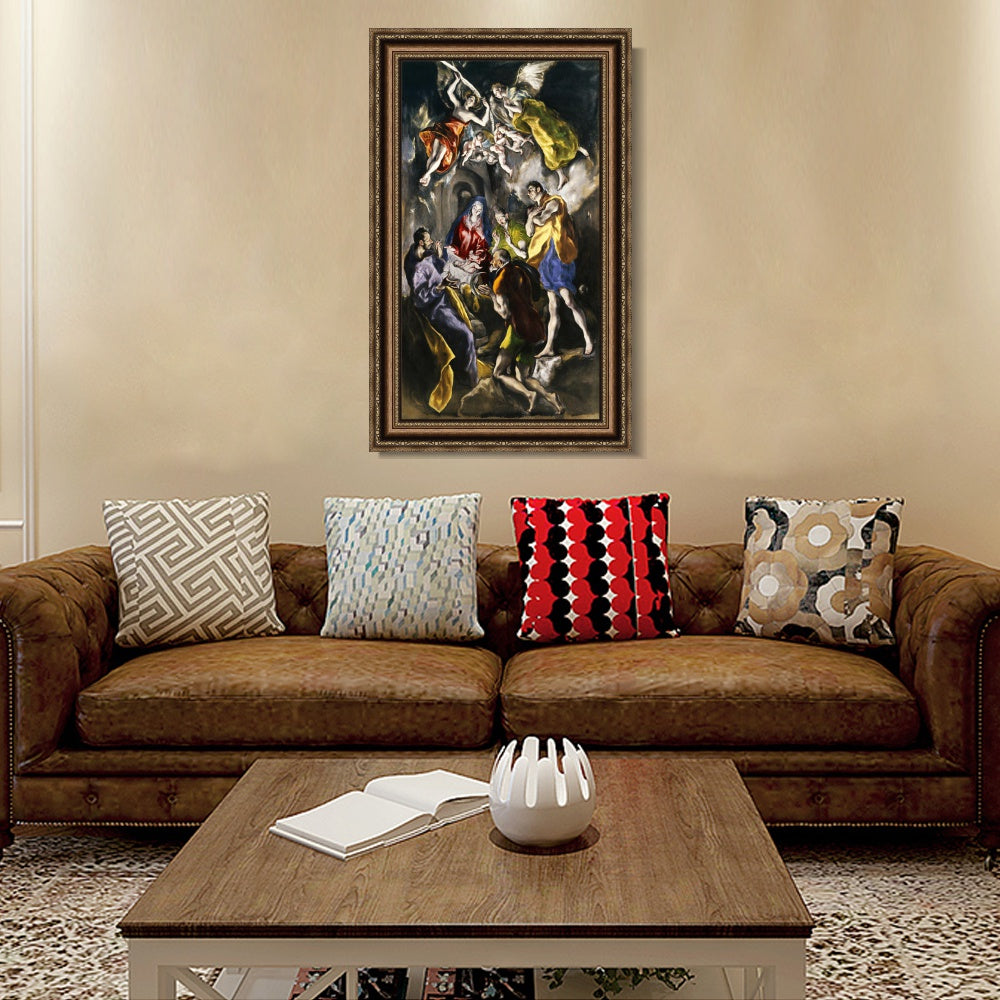 INVIN ART Framed Canvas Art Giclee Print La Adoraci篓庐n De Los Pastores by El Greco Wall Art