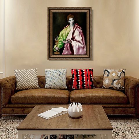 INVIN ART Framed Canvas Art Giclee Print St. John The Evangelist by El Greco Wall Art Living Room Home Office Decorations