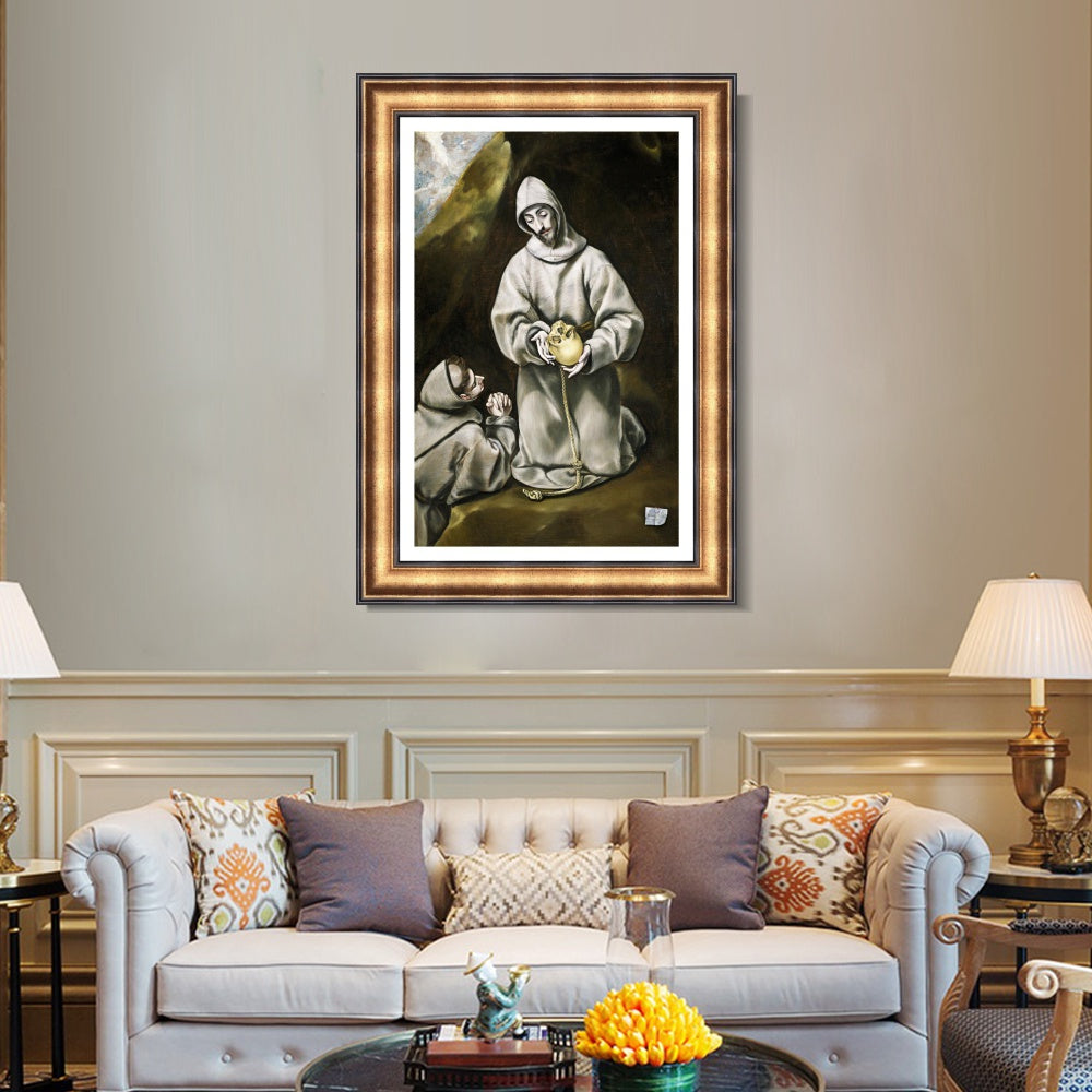 INVIN ART Framed Canvas Art Giclee Print St Francis And Brother Leo Meditating On Death by El Greco Wall Art