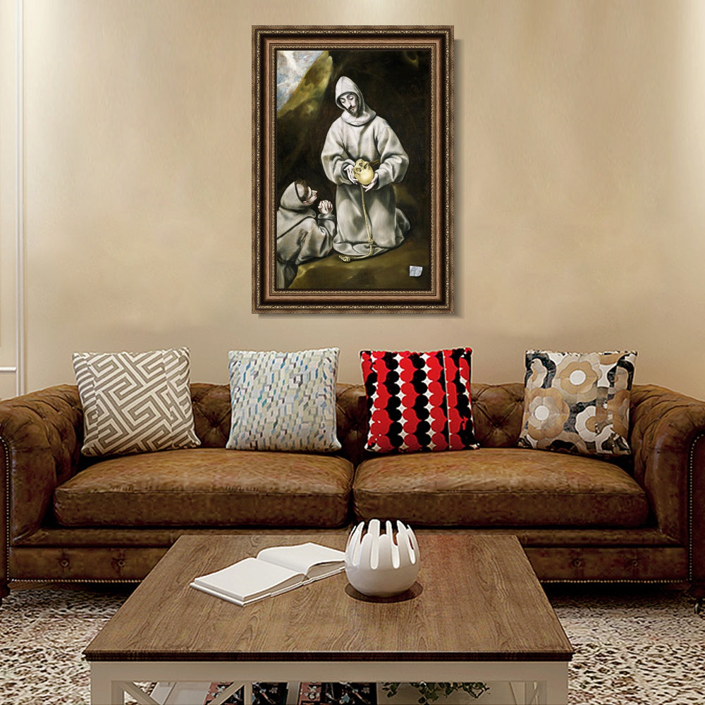 INVIN ART Framed Canvas Art Giclee Print St Francis And Brother Leo Meditating On Death by El Greco Wall Art